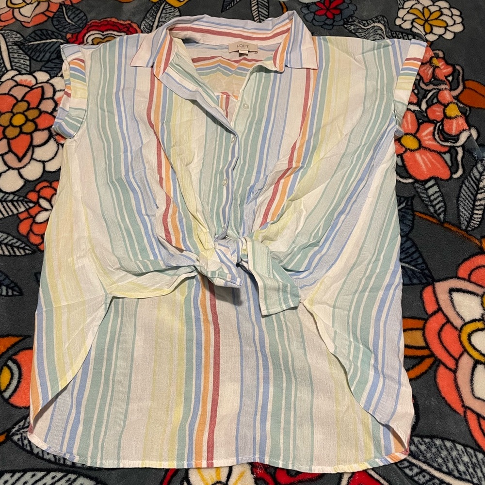 Loft striped button and tied shirt, Collared, Size Medium, Never Worn